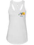 bowl boyz Women white premium racerback tank tops with sun's out boyz out logo on left chest